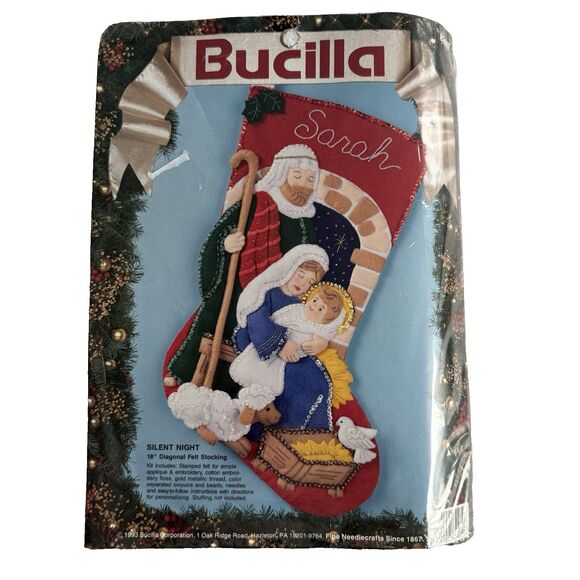 Vtg 90s Bucilla “ Silent Night “ Felt Xmas Stocking Kit 83007 Holy Family NEW - Picture 1 of 3